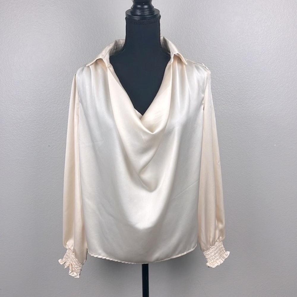 Fate Cream Satin Drape Neck Blouse